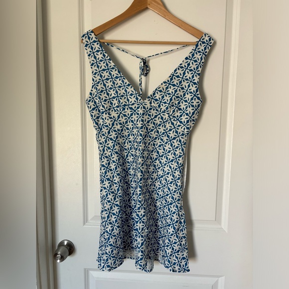NWOT vrg grl SUN SEEKER BIAS CUT LINEN MINI DRESS BLUE - Picture 3 of 5